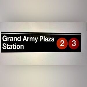 Grand army plaza Subway Sign MTA station 1 2 3 red lines nyc tourist city train